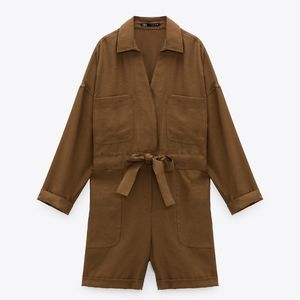Zara Flowy Jumpsuit Brown Womens Size Small NWT